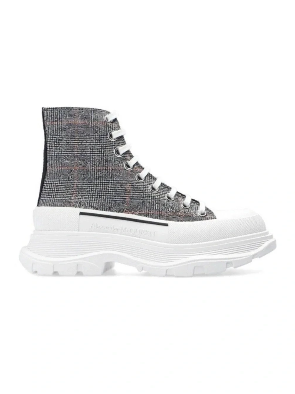 Alexander McQueen Tread Slick High Top Sneakers 37.5 Grey Tweed Platform